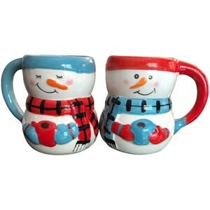 Bay Island Snowman and Snow Woman Mug Set Set of Two NWOT